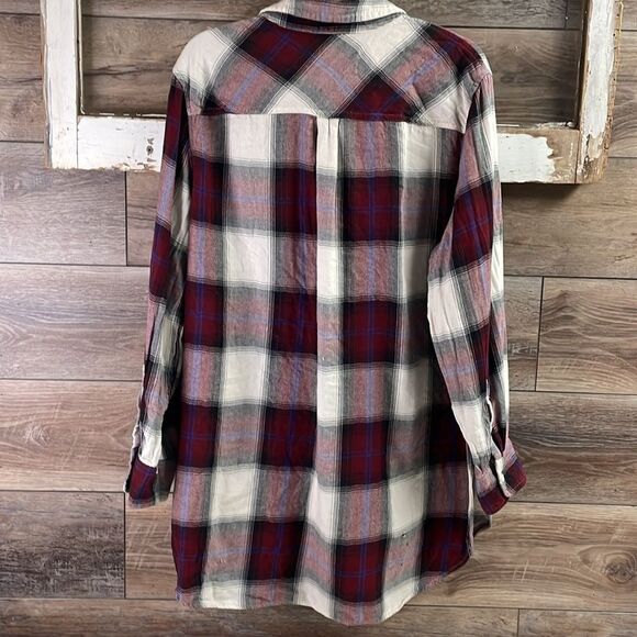 Ava & Viv Women’s Plaid Long Sleeve Button Up Down Shirt Sz 1X Red White Black - Picture 5 of 8